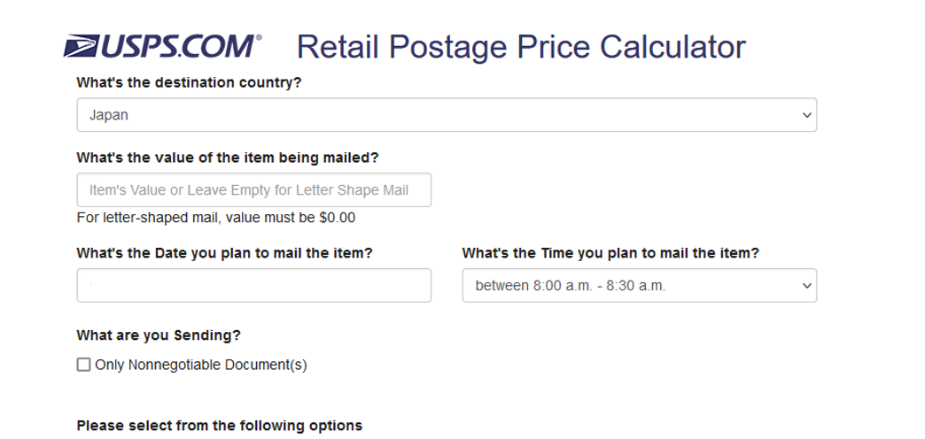 USPS-price-calculator