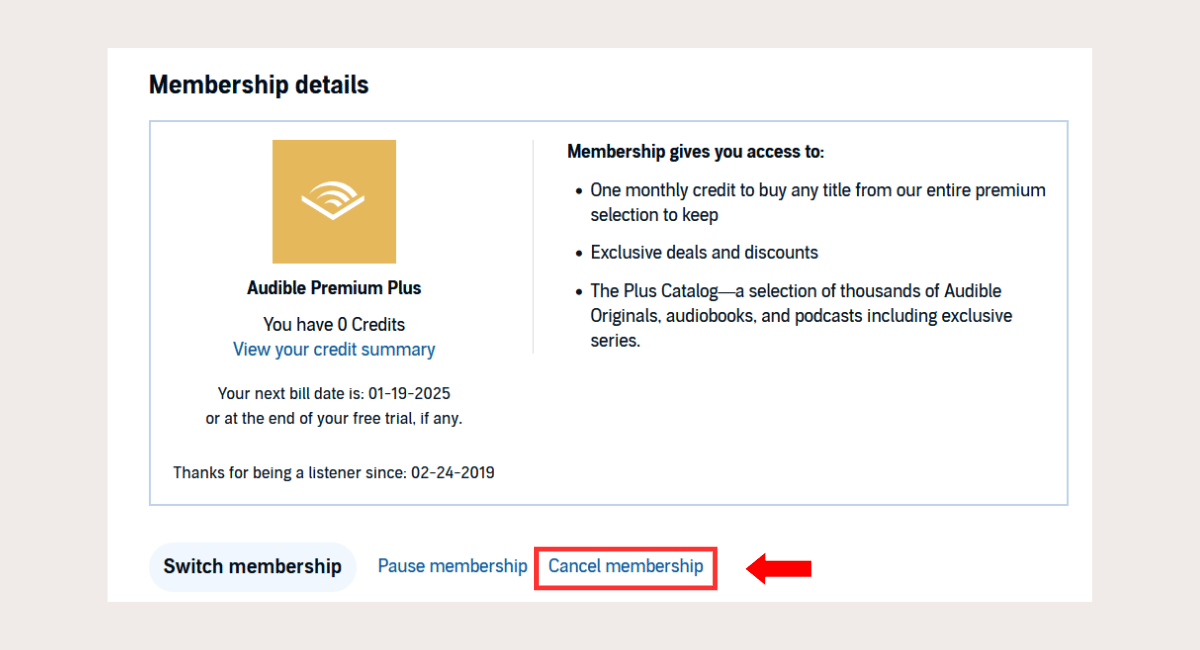 how to cancel audible 2