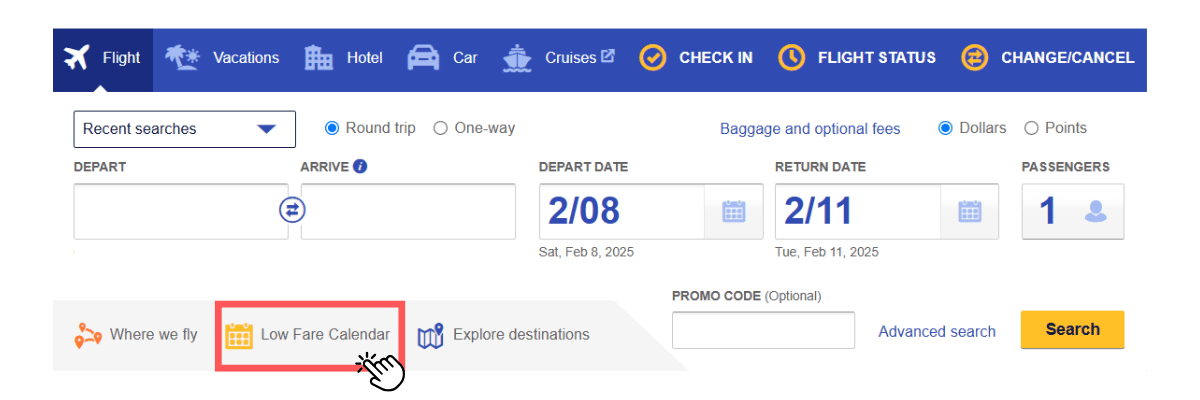 Southwest Airlines low fare calendar