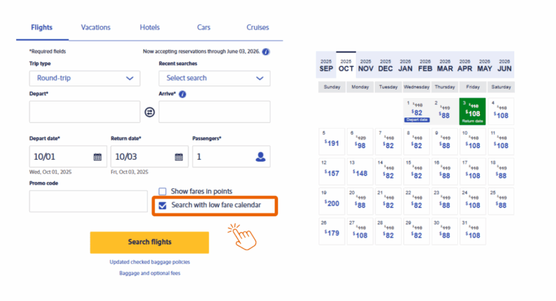 Southwest low fare calendar