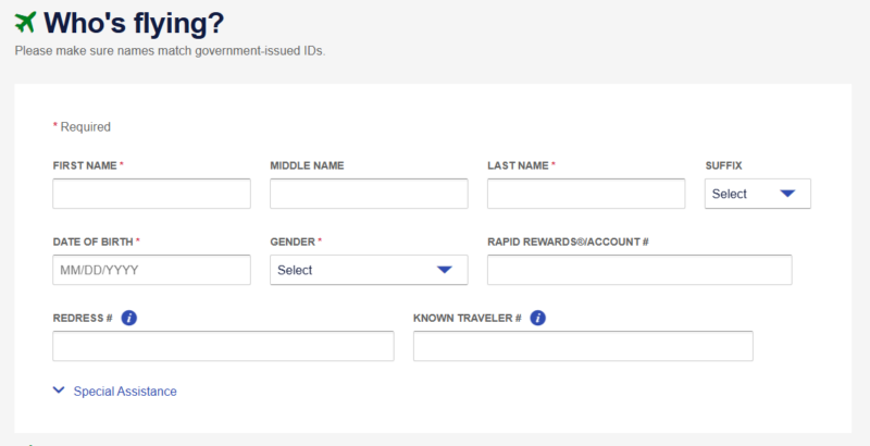 Southwest passenger info page