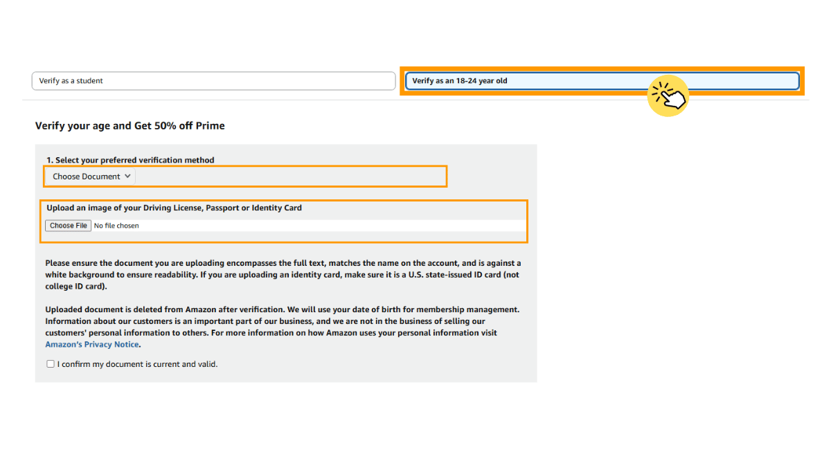 Verify as an 18-24 year old screen shot