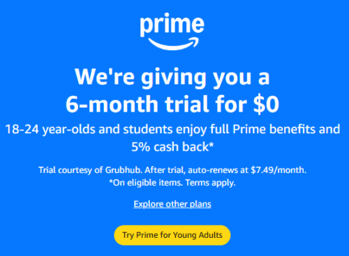 Amazon prime for young adults banner